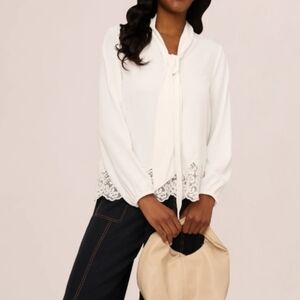 Joie Long Sleeve Victorian Tie Neck Lace Hem Blouse